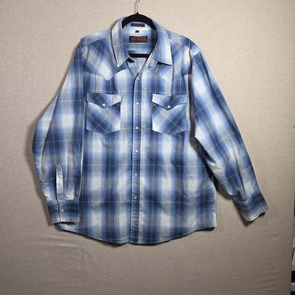Canyon Guide Outfitters 3X Long Sleeve Pearl Snap Blue Plaid Shirt Cowboy Farm
